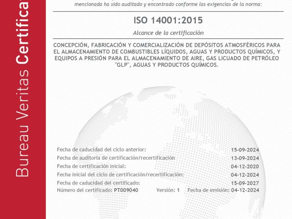 Certificate PT009040 H&H 14001 2024 ES