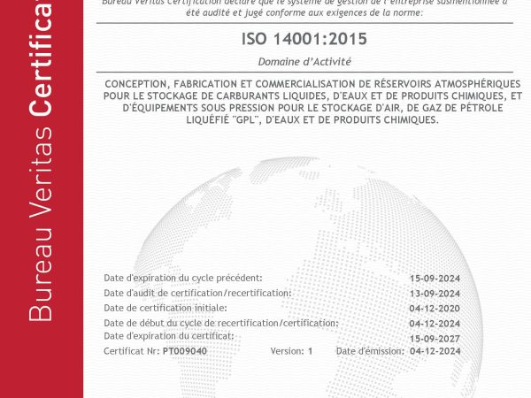 Certificate PT009040 H&H 14001 2024 FR
