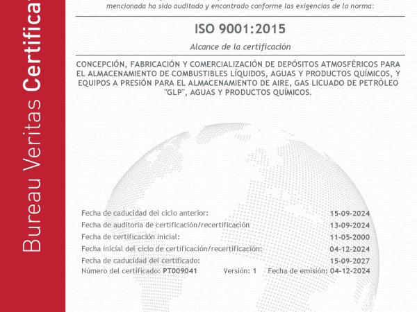 Certificate PT009041 H&H 9001 2024 ES